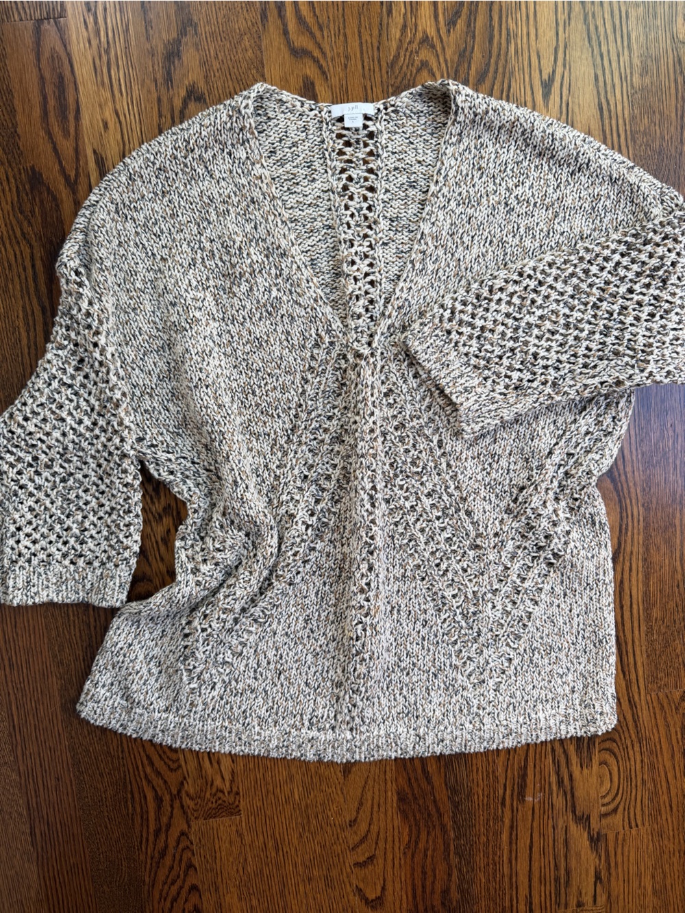 Lightweight Open-Knit V-Neck Quiet Luxury Cozy Sweater in Marled Taupe